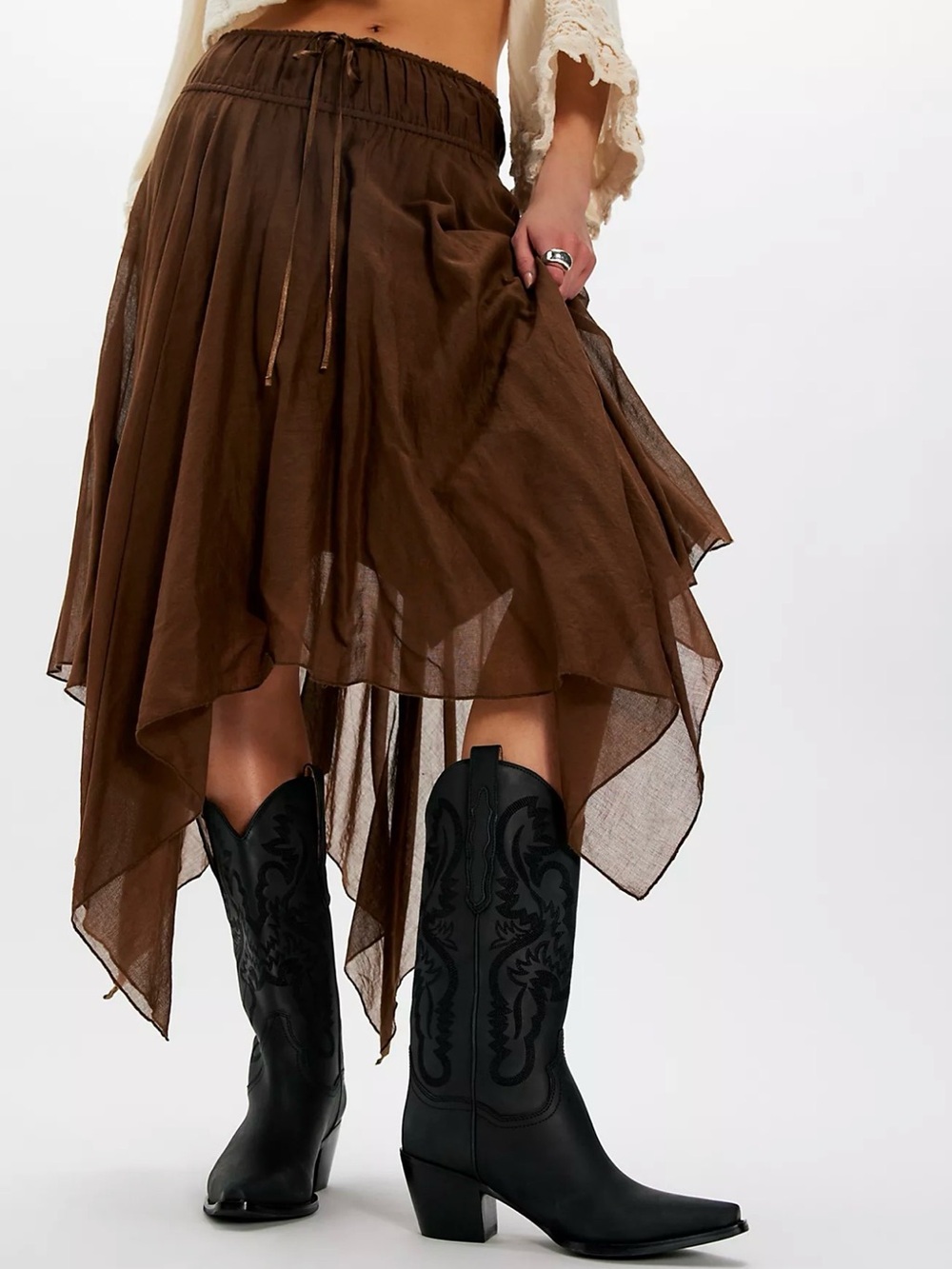 Jeffrey Campbell DAGGET Black Leather 
Cowgirl Knee-High Boots 10 Free People